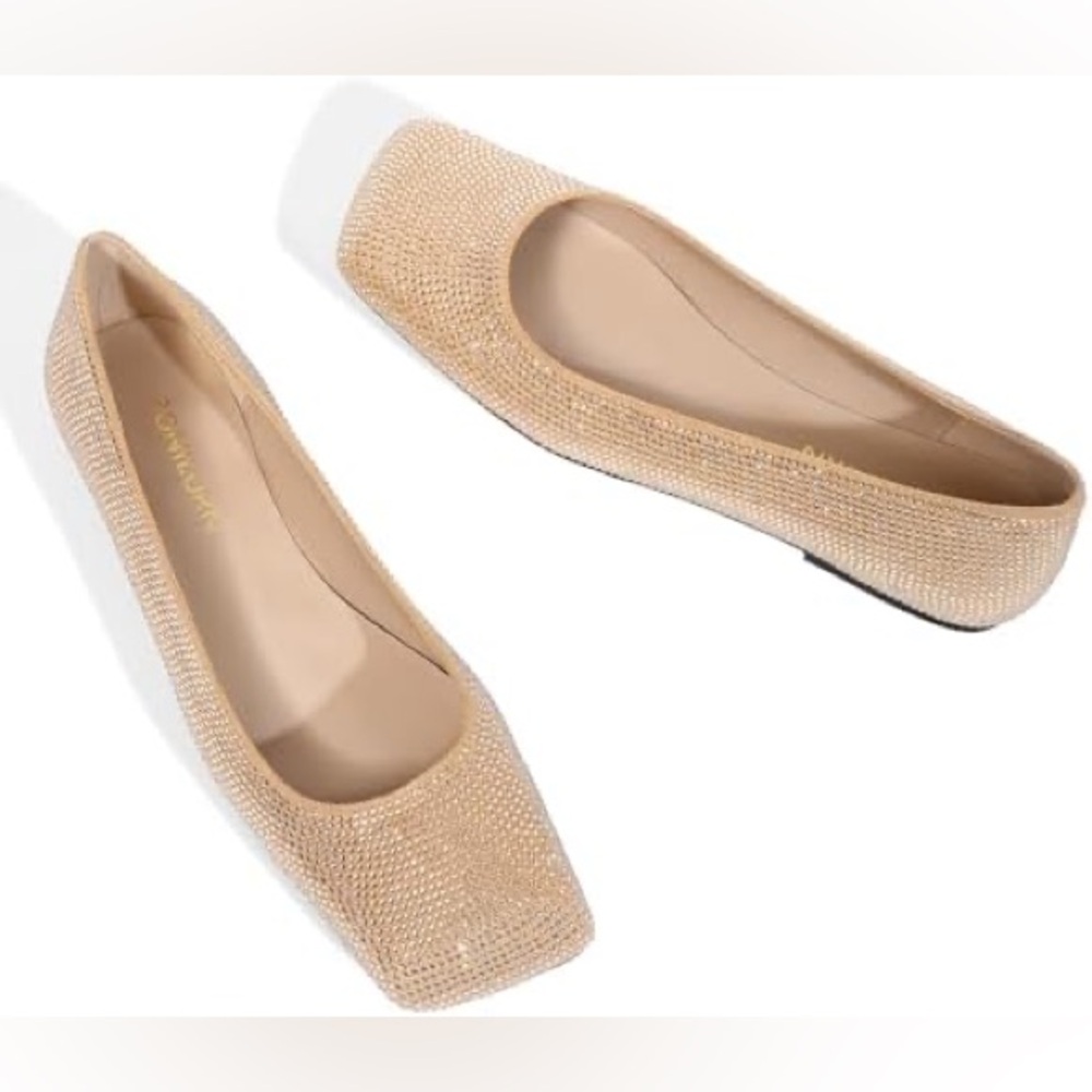 Ronilurn flates for women with rhinestones square toe flates.